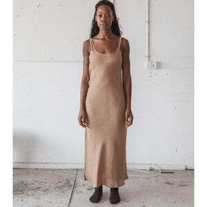 Baserange 100% linen tan maxi slip dress